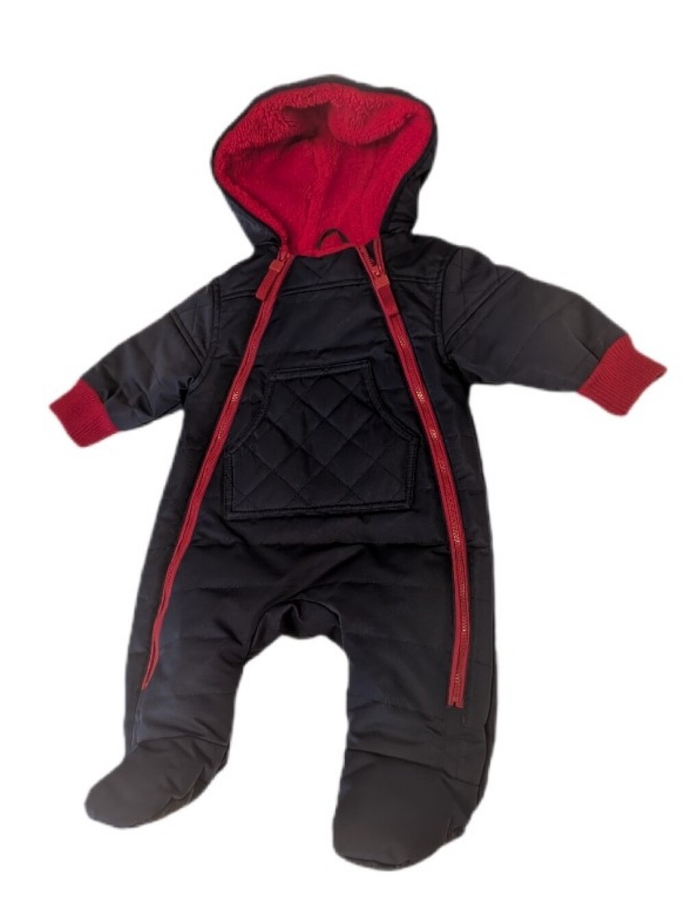 Urban Republic Navy Blue and Red Hooded One-Piece Snowsuit 6M